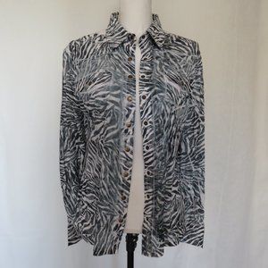 Mechant Zebra Motif Long Sleeves Button Up Collared Women’s Shirt XL